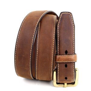 HandCrafted BROWN GENUINE LEATHER 1 1/4"Wd CASUAL DRESS MEN'S BELT Sz 44-46 (67A